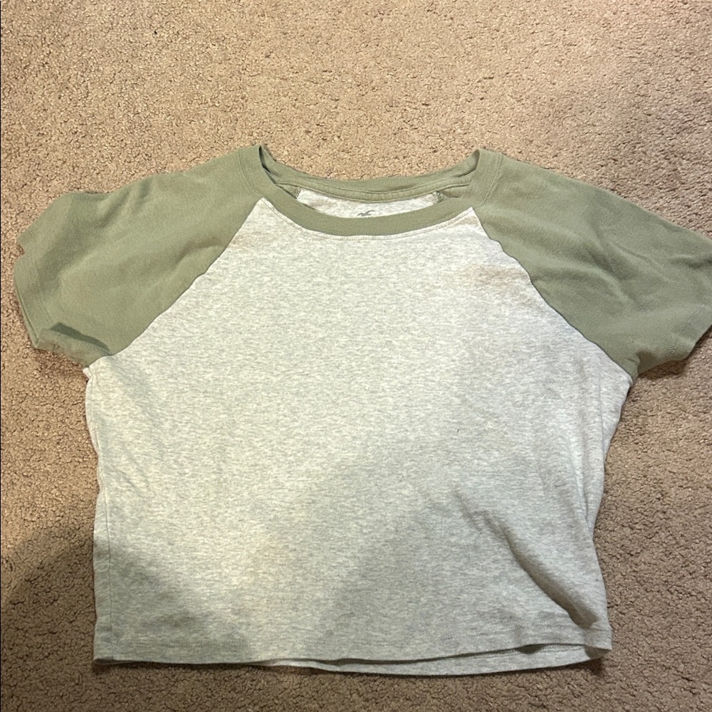 Hollister Green and Gray Cropped T-Shirt.